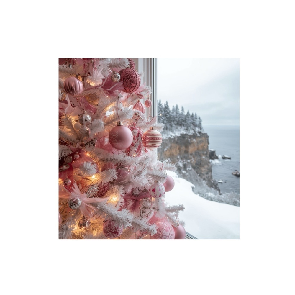 HANDCRAFTED digital art piece Charming Pink Holiday Ornaments Set wall art